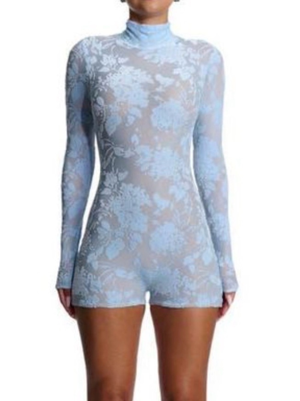 naked wardrobe Light Blue Floral Long-Sleeve Romper